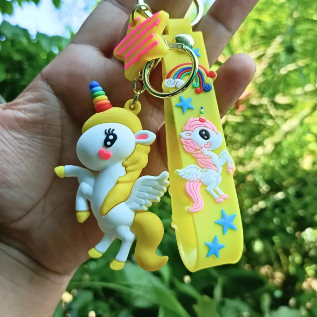 3D Yellow Unicorn Keychain featuring a cute and colorful unicorn design