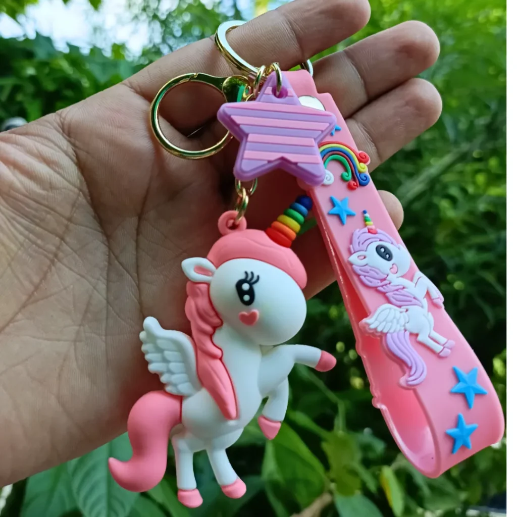 3D Pink Unicorn Keychain featuring a colorful design of a unicorn